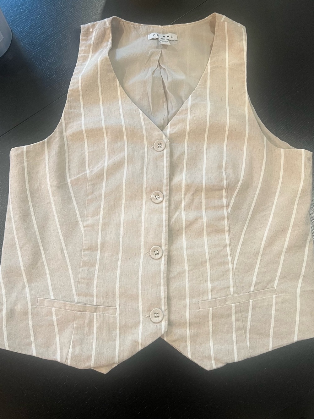 Tribal Cream and White Striped Button Vest